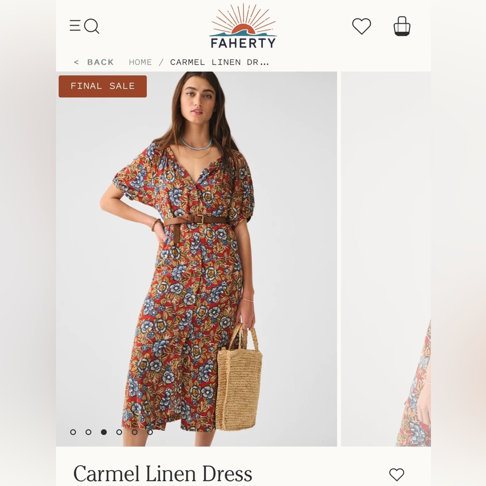 Faherty Carmel Linen Dress Red Desert Bloom - Size M